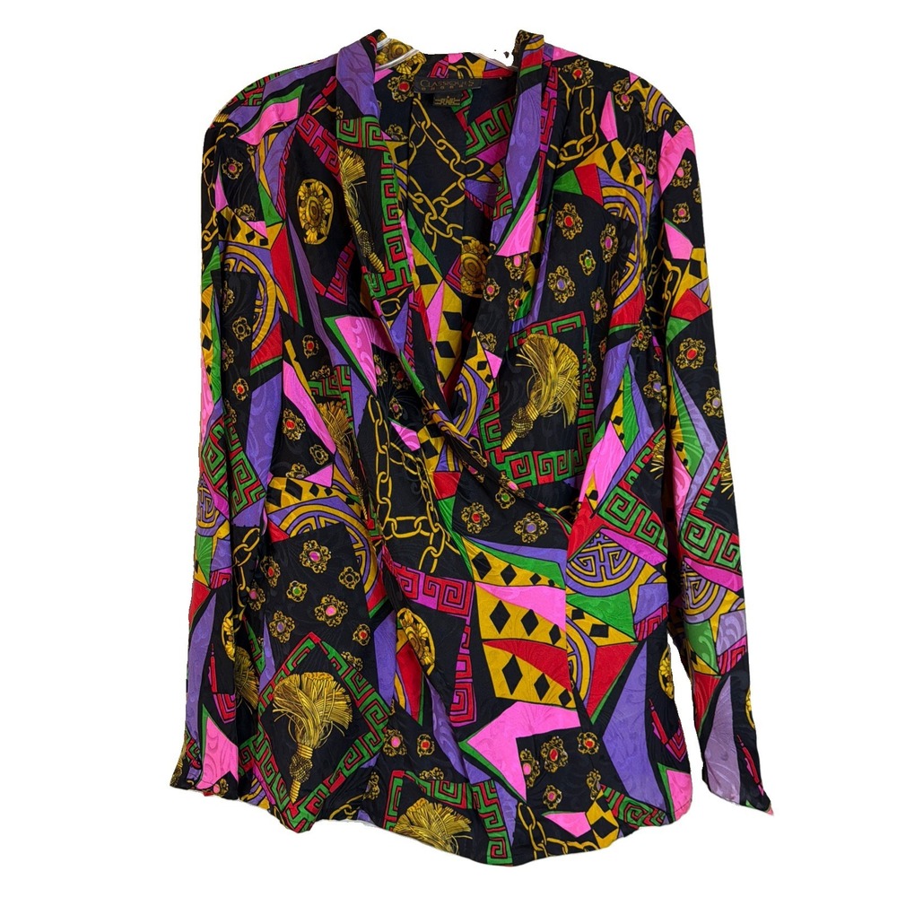 Classiques Blouse Womens Vintage Size 8 Multicolor Pure Silk Retro Y2K
